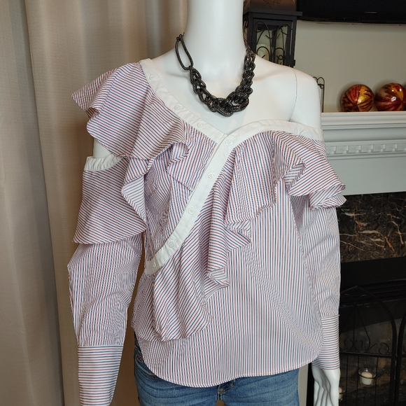 ENGLISH FACTORY STRIPES ASYMMETRICAL SHIRT S - Picture 7 of 14